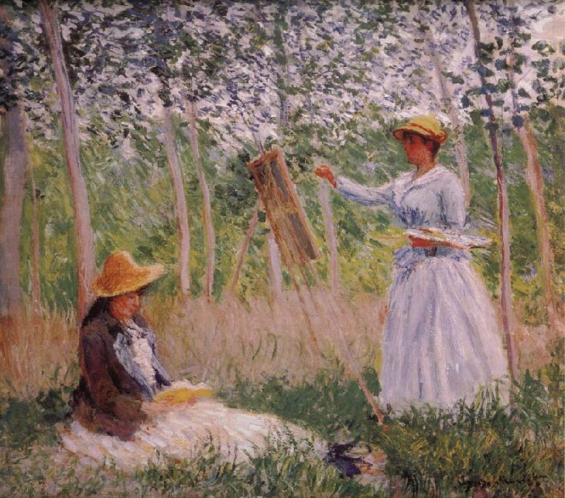 Claude Monet Suzanne Reading and Blanche Painting by the Marsh at Giverny France oil painting art